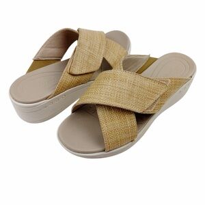 Easy Spirit Bindie Slip On Casual Sandals Wedge Natural Raffia Tan Size 9.5